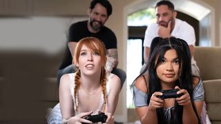 Gaming teen stepdaughters both fucked by their perverted stepdads
