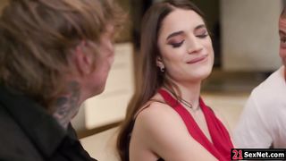 Brunette skinny latina having her first dp threesome