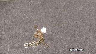 Jewelry stealing big tit Latina punished hard at the back office