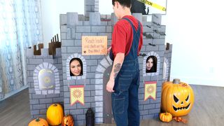 Haunted castle with boo holes with stepsister and BFF inside