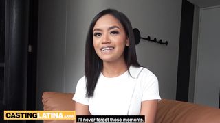 Amateur latina ebony teen Little Ravenna introducing herself on a big dick