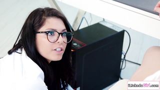 Petite latina satisfying her lesbian boss in the office
