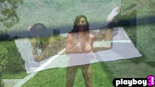 Big tits Latina shows perfect curvy body before blonde MILF exposed ass