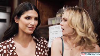 Tgirl and colleague let latina join the on the job fuckfest