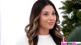 Teen stepsis and big ass Latina bestie fuck stepbro on Christmas