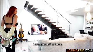 Red amateur latina teen cleaning lady Loret anal fucked roughly by landlord