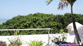 Sexy latina teen Katherinne Sofia sunbathing and cooling down her hot body