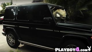 Huge tits MILF and hot Latin washing car with their hot friends in lingerie