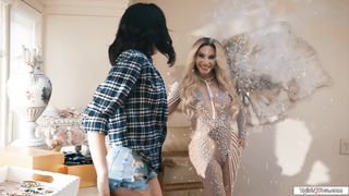 Busty latin shemale fairy Ariel Demure pops out of a diamond