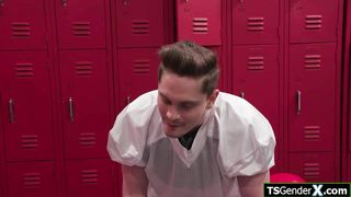 Cheerleader got a hard tranny spirit stick to cheer a guy up