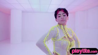 Big boobs curvy Latina teen DJ strips to flaunt juicy bubble butt