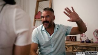 Put away your dildo and start sucking on your stepdads cock