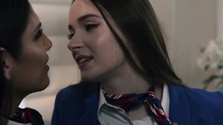Shemale Zariah Aura fucks colleague Hazel Moores hairy pussy