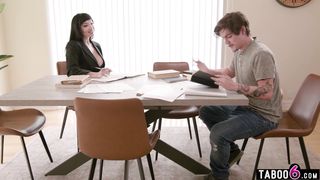 Young guy distracted his huge tits latina MILF tutor Little Puck