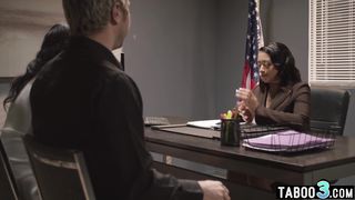 Ebony MILF August Skye and husband confronting with the latina counselor