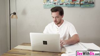 Latina MILF stepsister blows and fuck stepbro during online class