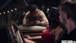 Night drive and hardcore threesome fucking with big tits MILF Little Puck