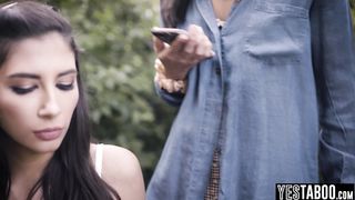 Nerdy lesbian latina teen fuck petite bully from school in forest