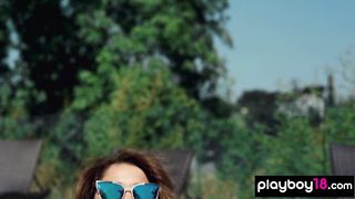 Smoking hot naked latina teen Ali Rose introducing herself by the pool