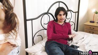 Latina teen stepsister catches virgin stepbro fucking a fake pussy