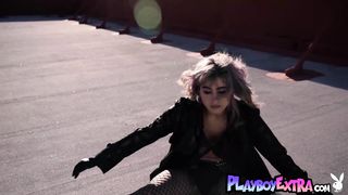 Big tits blonde latina teen Mia Valentine reveals her hairy pussy outdoor