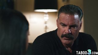 Curious latina teen Nina White enjoying threesome with her perv neighbors