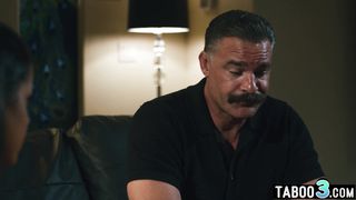 Curious latina teen Nina White enjoying threesome with her perv neighbors