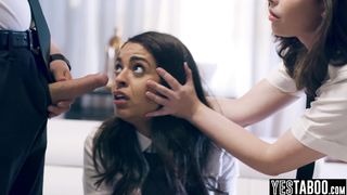 Innocent Latina teen got convinced into threesome with classmates