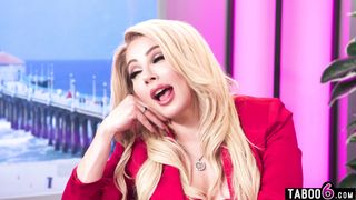 Trans news anchors fuck female producer during a live broadcast