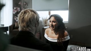 Horny petite Latina MILF seduces a big dick coworker at a funeral