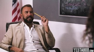 Cunning teacher fuck lesbian Latina teen and tiny GF in classroom
