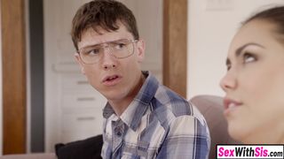 Busty Latina stepsis makes stepbro help her study by fucking him