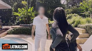 Latina teen stepdaughters fuck big cock stepdaddy in a threesome