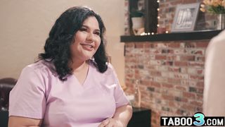 BBW latina MILF masseuse Karla Lane sliding on her clients throbbing cock
